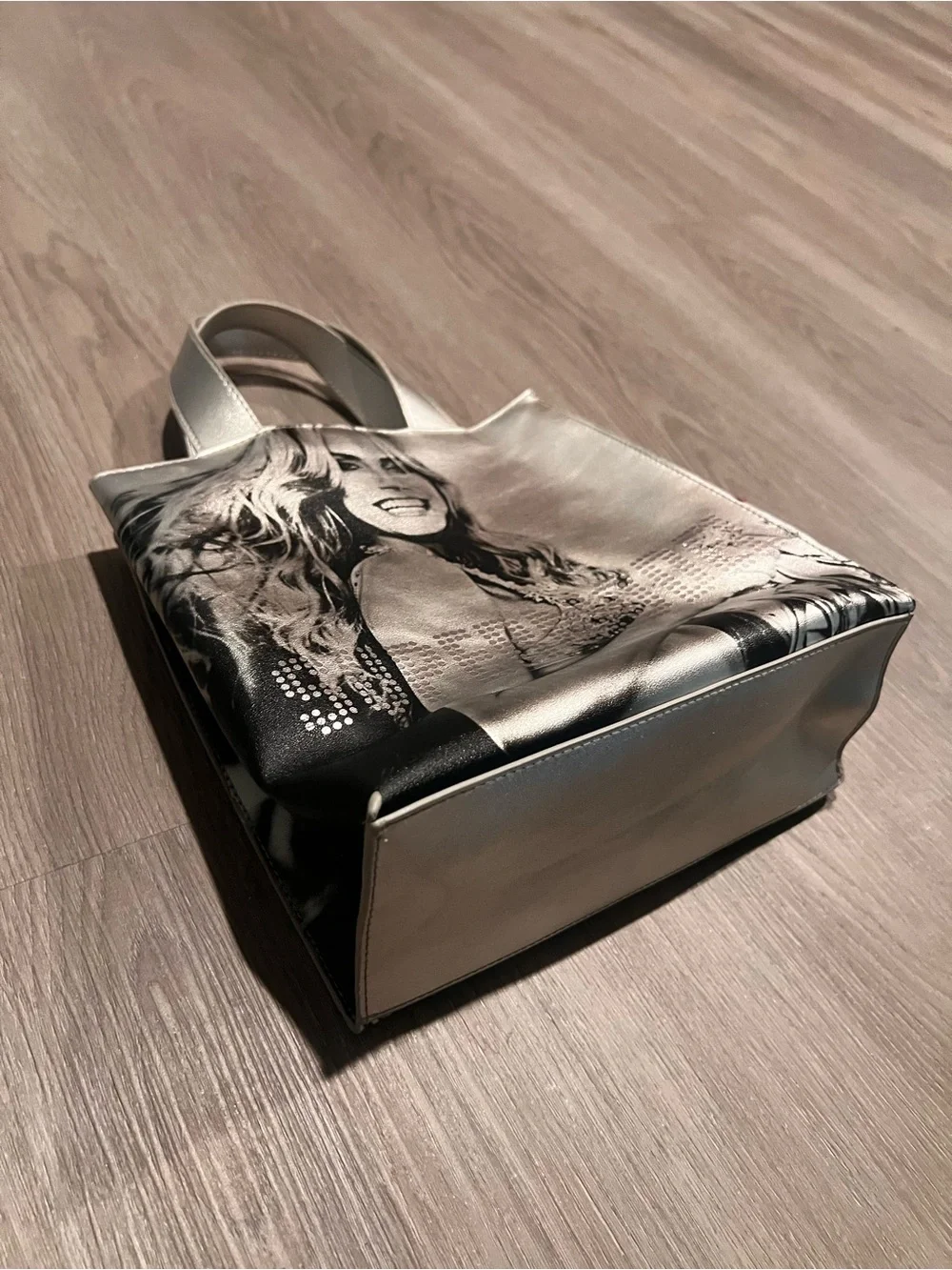 Victoria's Secret Silver Tote with Pink Interior and Photo Print